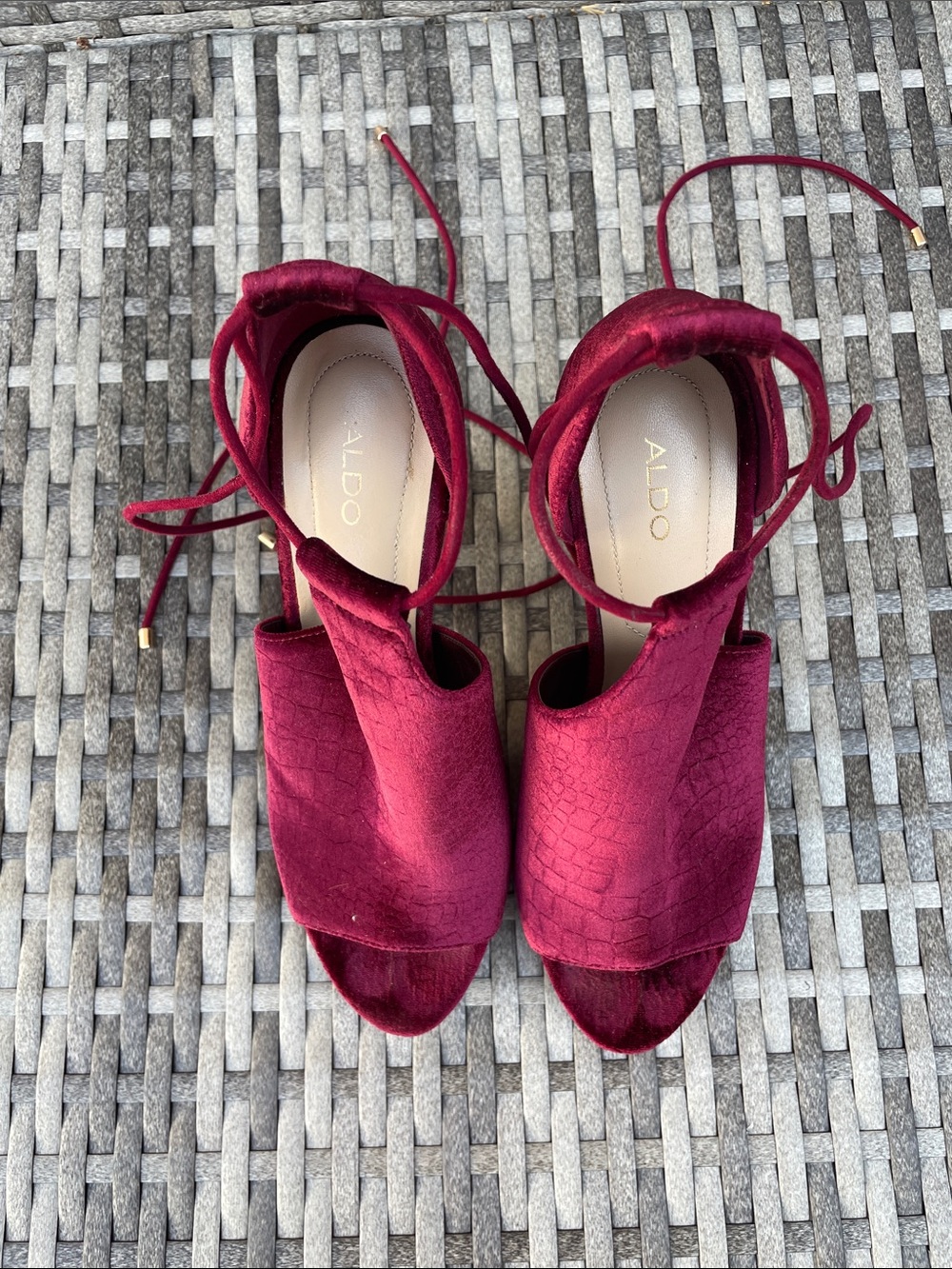 ALDO Burgundy Velvet Lace-Up Open-Toe Heels